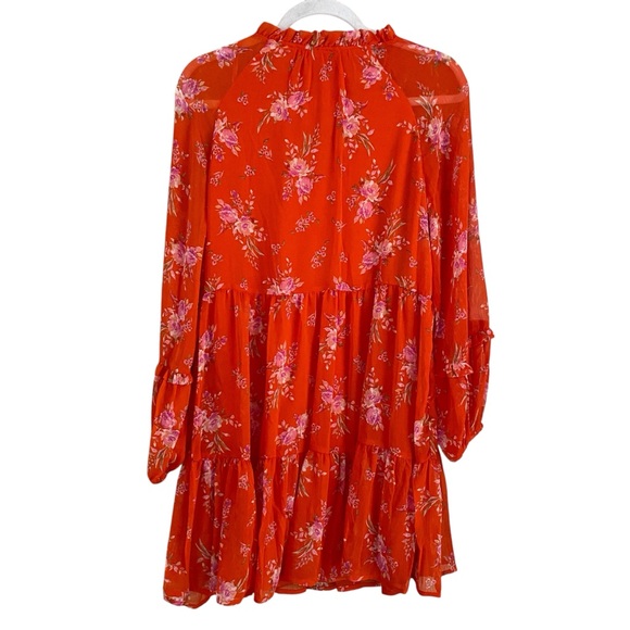 Vince Camuto NWT Orange & Pink Floral Semi Sheer Long Sleeve Flowy Dress Small - Picture 4 of 12